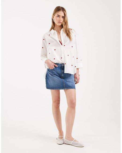 ONLY Natural Boxy Shirt With Heart Embroidery