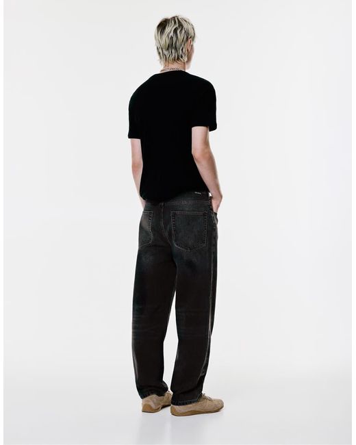 Pull&Bear Black Baggy Jeans for men