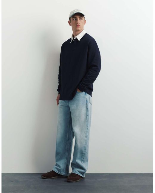 Pull&Bear Langarm-polohemd in Blue für Herren