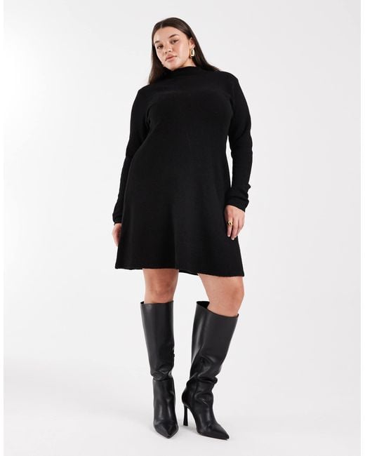 Pieces Plus Womens Black Pieces Curve Long Sleeve Knitted Mini Dress dresses Pieces Plus Womens Black Pieces Curve Long Sleeve Knitted Mini Dress dresses