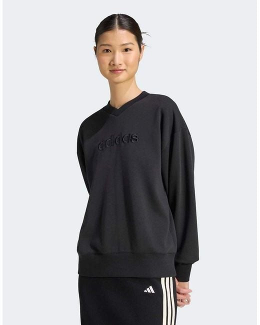 Adidas Originals Black Seasonal Essentials Satin V-Neck Sweatshirt