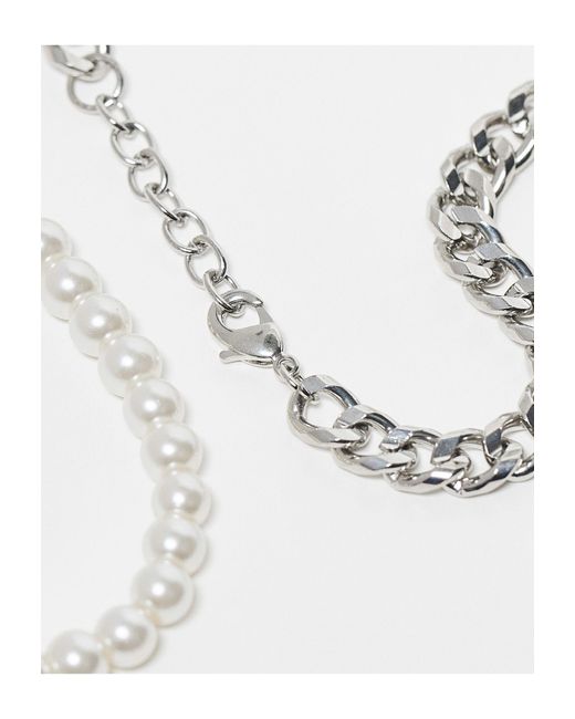 ASOS White 2 Pack Bracelet Set With Chain And 6mm Faux Pearl for men