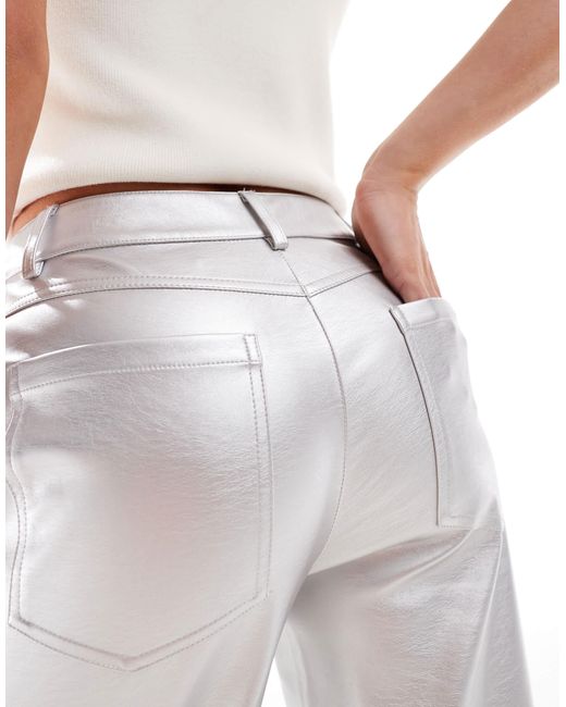 ASOS White Asos Design Petite Faux Leather Straight Leg Pants