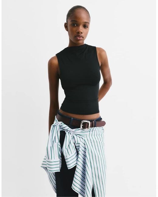 Pull&Bear Blue Open Back Polyamide Top