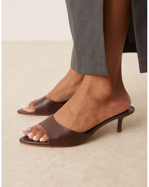 Mango Brown Leather Open Back Heeled Sandal