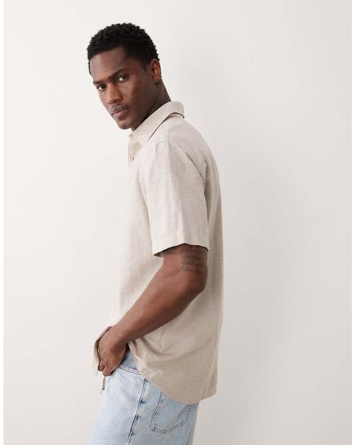 Jack & Jones Natural Short Sleeve Linen Blend Shirt for men