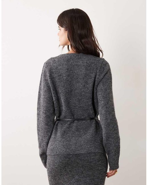 ASOS Gray Faux Leather Belted Cardigan Co-ord