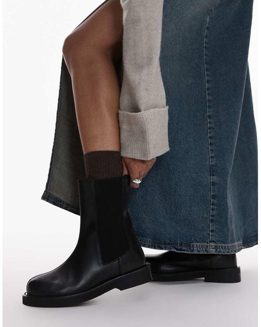 TOPSHOP Black Lana Real Leather Chelsea Boots