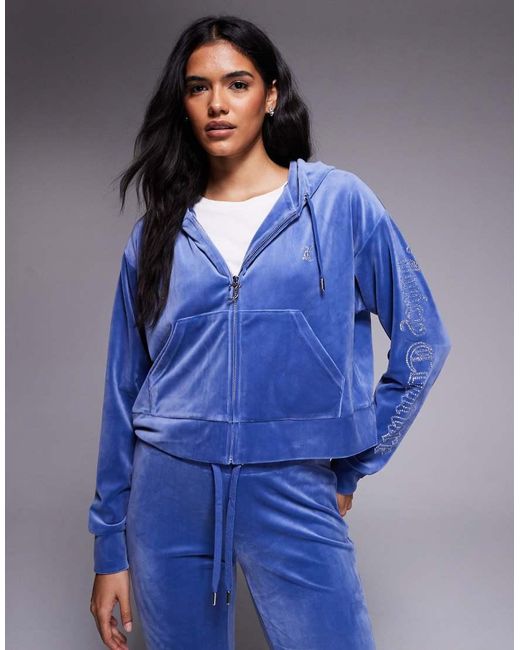 Juicy Couture Blue Diamante Outline Logo Zip-through Hoodie