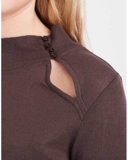 ASOS Purple Funnel Neck Button Detail Long Sleeve