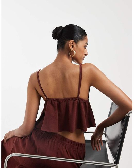 Vero Moda Brown Linen Touch Cami Strap Top Co-Ord