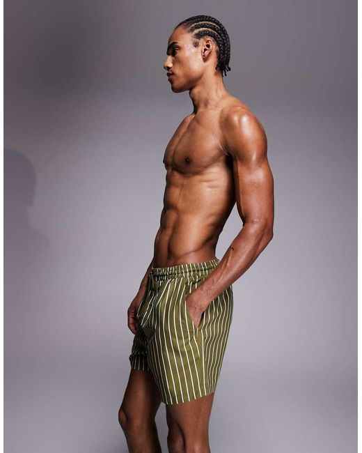South Beach Green Stripe Swim Shorts for men