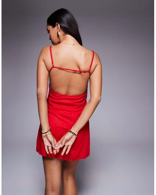 Princess Polly Wurli Linen Blend Cami Square Neck Open Back Mini Dress in  Red | Lyst Australia