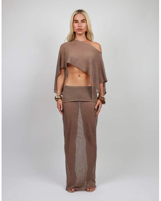 SIMMI Brown Sheer Knit Cape Top