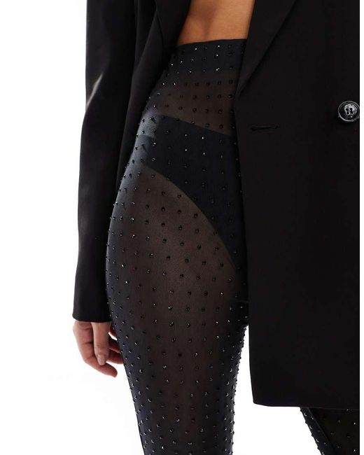 Pantalones De Campana Negros Con Diseño Termosellado De Malla De ASOS de color Black