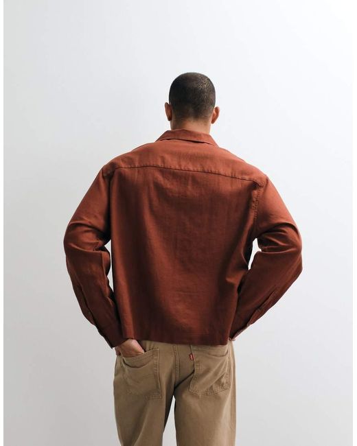 ASOS Red Co-Ord Boxy Oversized Revere Linen Blend Shirt for men