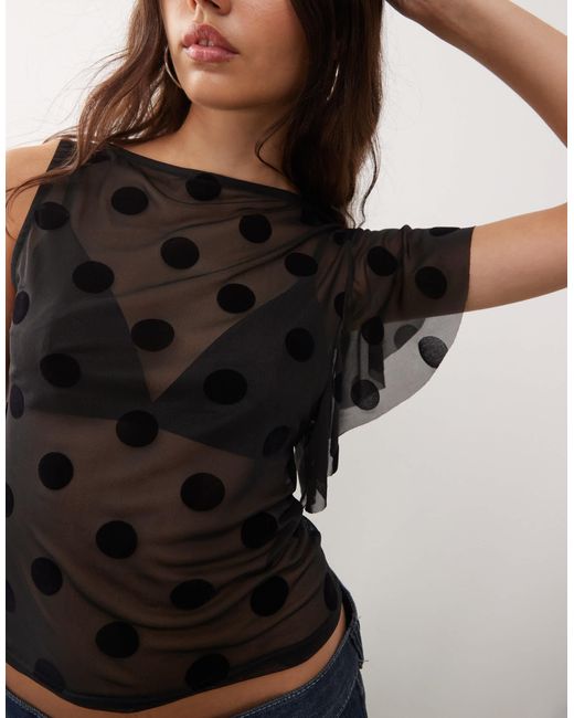 Collusion Black One Sleeve Mesh Top
