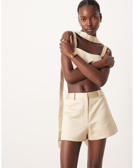 ASOS Natural Tailored Satin Micro Short