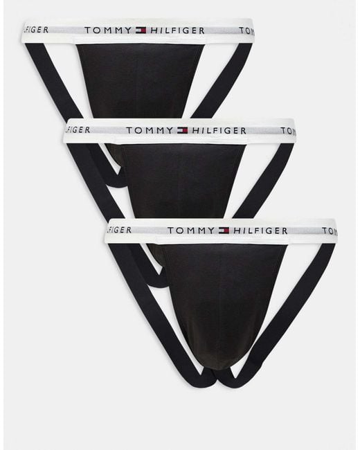 Tommy Hilfiger Black Signature Cotton Essentials 3 Pack Jock Straps for men