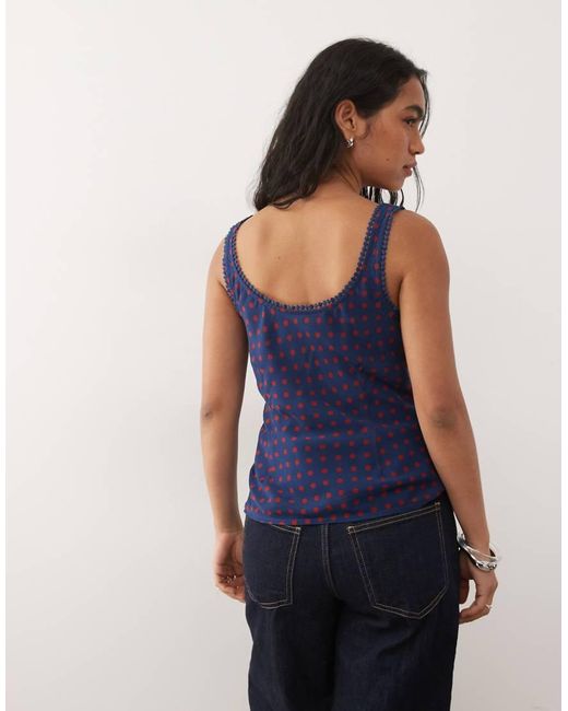 Reclaimed Vintage Blue Cami Tea Top With Lace Trims