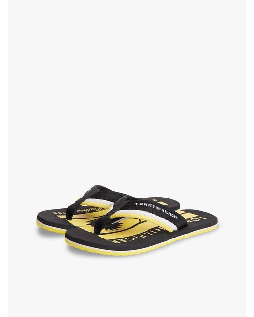 Tommy Hilfiger Black Stripe Webbing Strap Flip-Flops for men