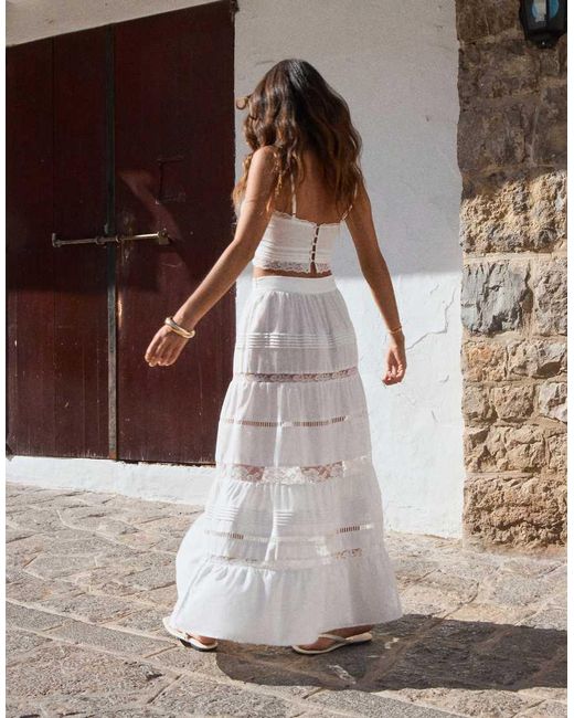4th & Reckless Brown X Luana Barron Contains Linen Tiered Lace Insert Maxi Beach Skirt Co-ord