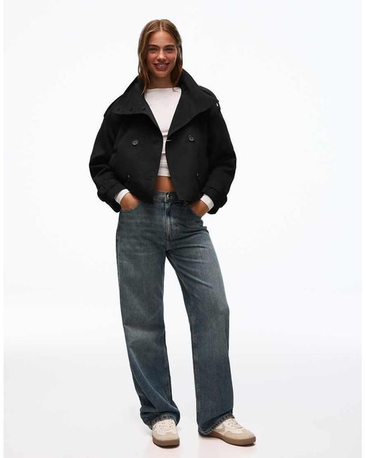 Bershka Black Funnel Neck Trench Jacket