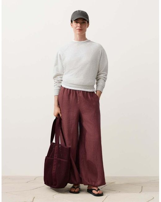 Oysho Red 100% Linen Bloomer Trousers