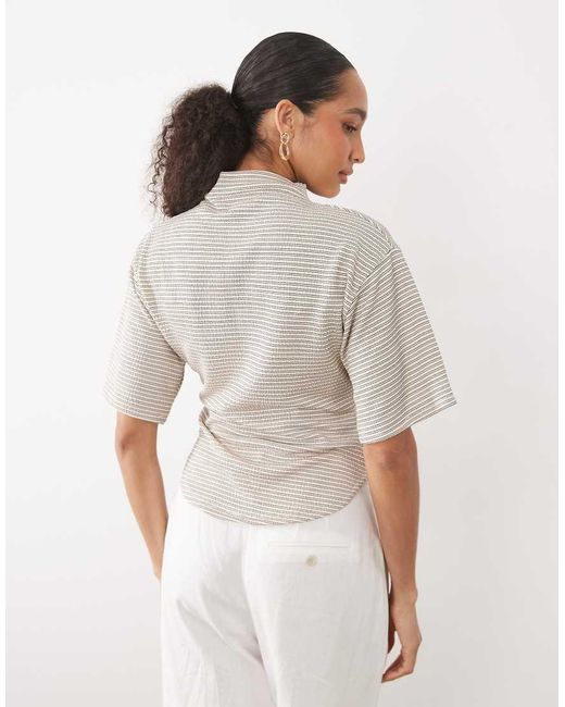 ASOS Natural Short Sleeve Top With High Neck