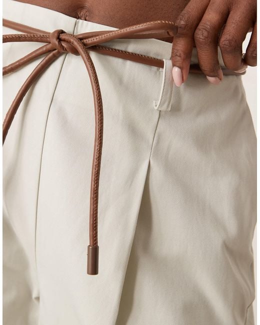 ASOS Natural Tailored Extreme Barrel Trousers With Pleat Detail