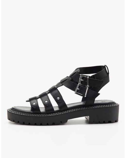 OFF THE HOOK Black Elverson Double Strap Western Leather Sandals