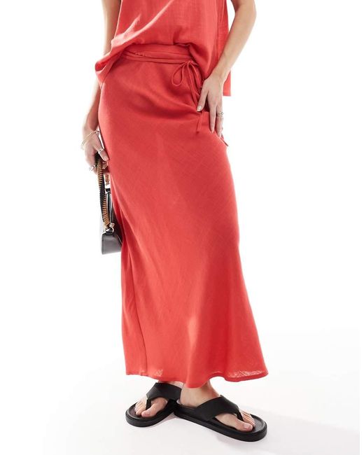ASOS Red Linen Blend Bias Midi Skirt