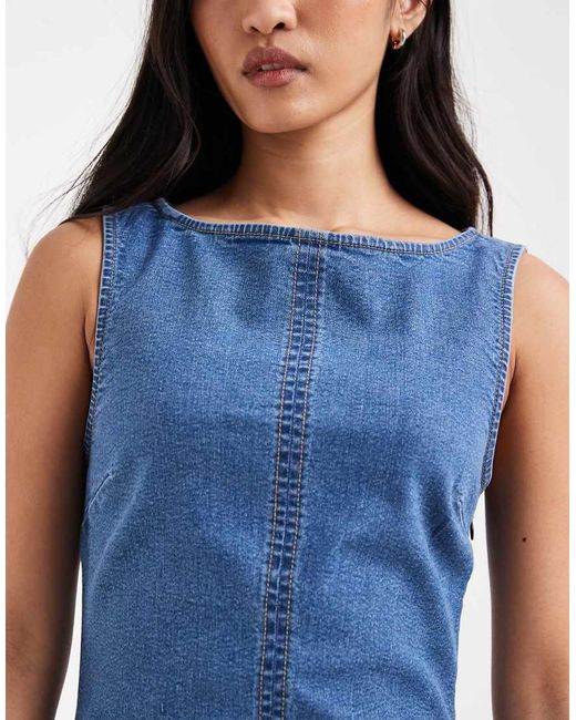 ASOS Blue Denim Slash Neck Bodycon Mini Dress