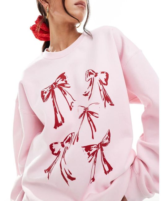 Miss Selfridge Red Bow Print Oversized Sweatshirt