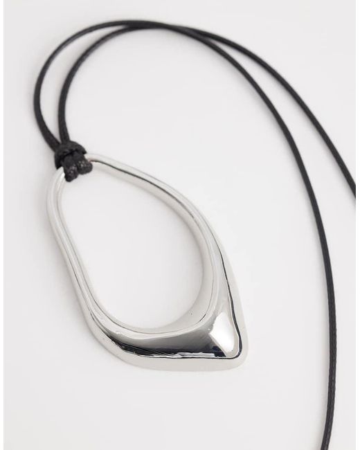 ASOS White Long Corded Necklace With Abstract Pendant