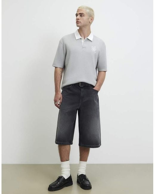 River Island Gray Cotton Knitted Rugby Shirt for men