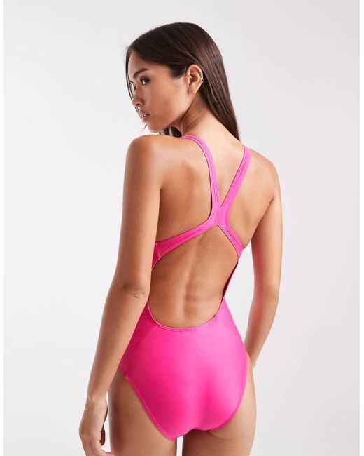 Adidas Originals Pink Adidas Training 3 Stripe Swimsuit