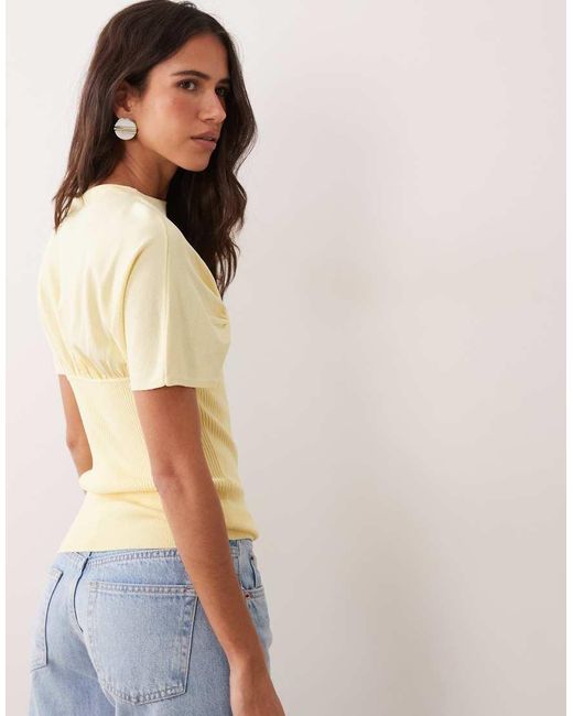 ASOS Natural Ruched Detail Fine Knit Top