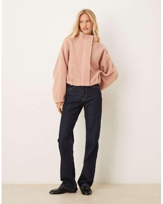 ASOS Natural Zip Through Borg Fleece With Bubble Hem