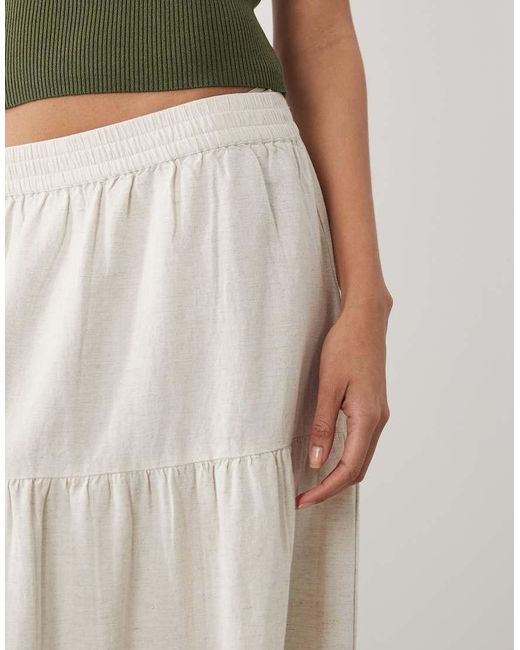 Vila White Linen-blend Tiered Maxi Boho Skirt