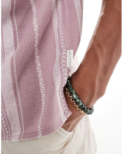 Hollister Purple Short Sleeve Revere Collar Stripe Shirt Boxy Fit for men