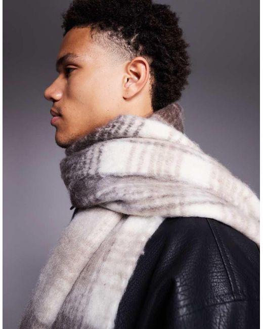 River Island Gray Brushed Check Scarf