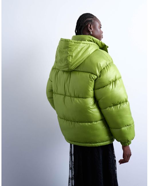 TOPSHOP Green High Shine Ripstop Puffer Jacket