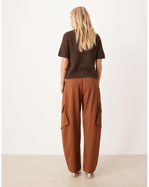 ASOS Brown Petite Tailored Utility Barrel Trouser