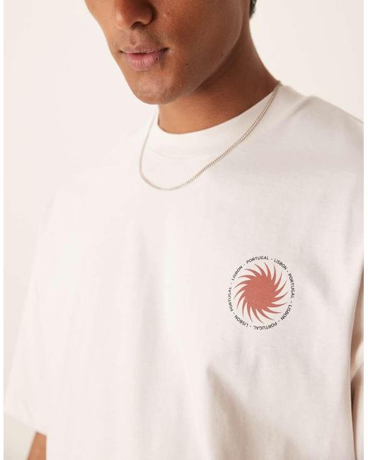 SELECTED Oversized T-Shirt Met Lisbon-Print Op De Rug in het Natural voor heren