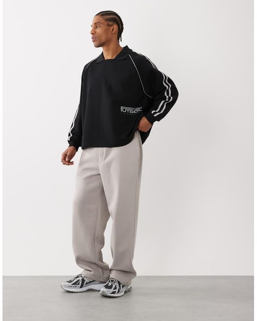 Cotton On Black Raglan Polo Fleece for men