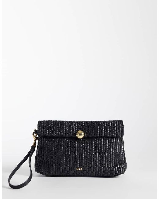 Mango Black Raffia Look Slouchy Clutch Bag