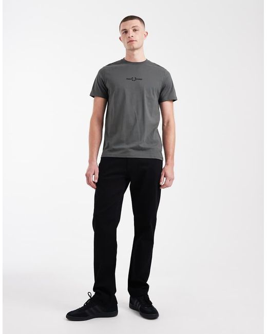 Fred Perry Gray Embroidered Central Logo T-shirt for men
