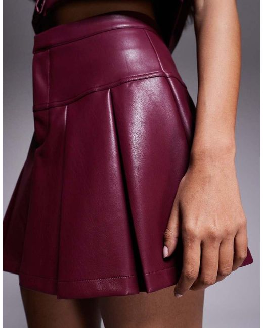 ASOS Red Co-Ord Leather Look Pleated Mini Skirt