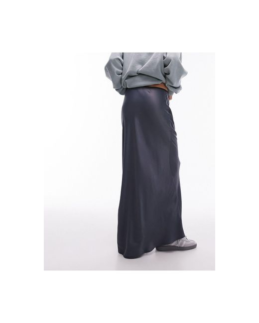 TOPSHOP Black Satin Maxi Bias Skirt With Elastic Trim
